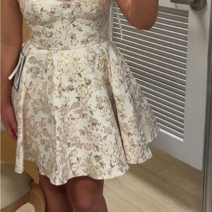 Elegant Cream and Gold Floral Dress